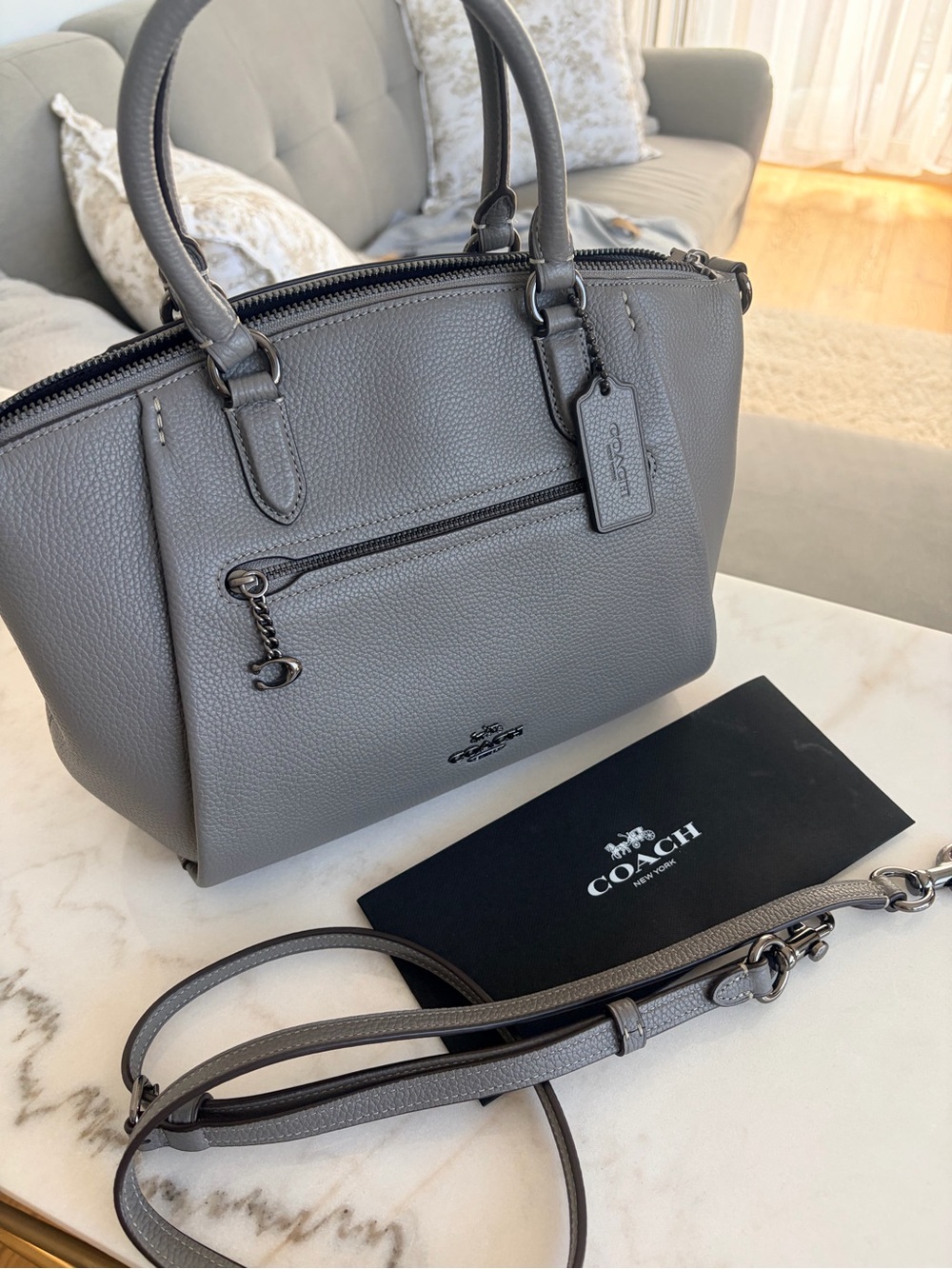 Coach Gray Pebbled Leather Satchel with Detachable Strap